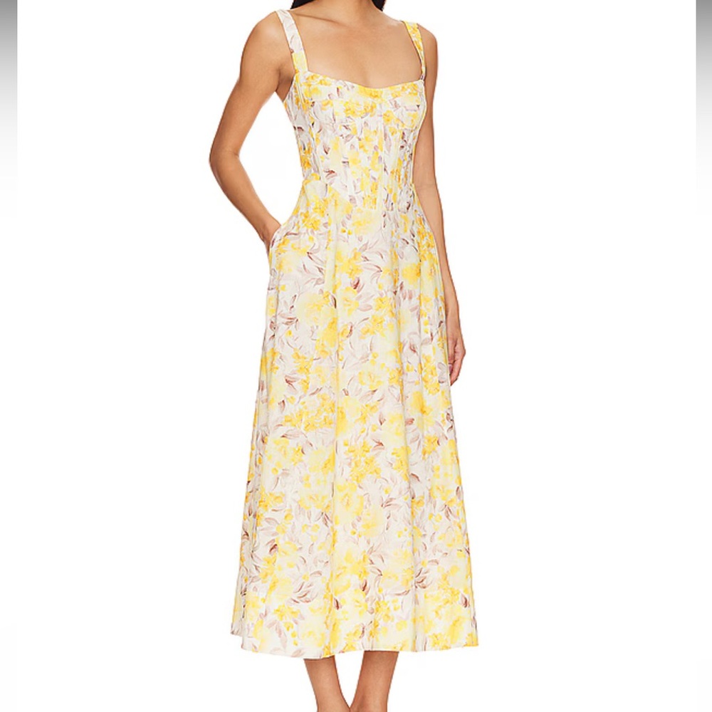 Lilah Corset Midi Dress in Yellow Flora